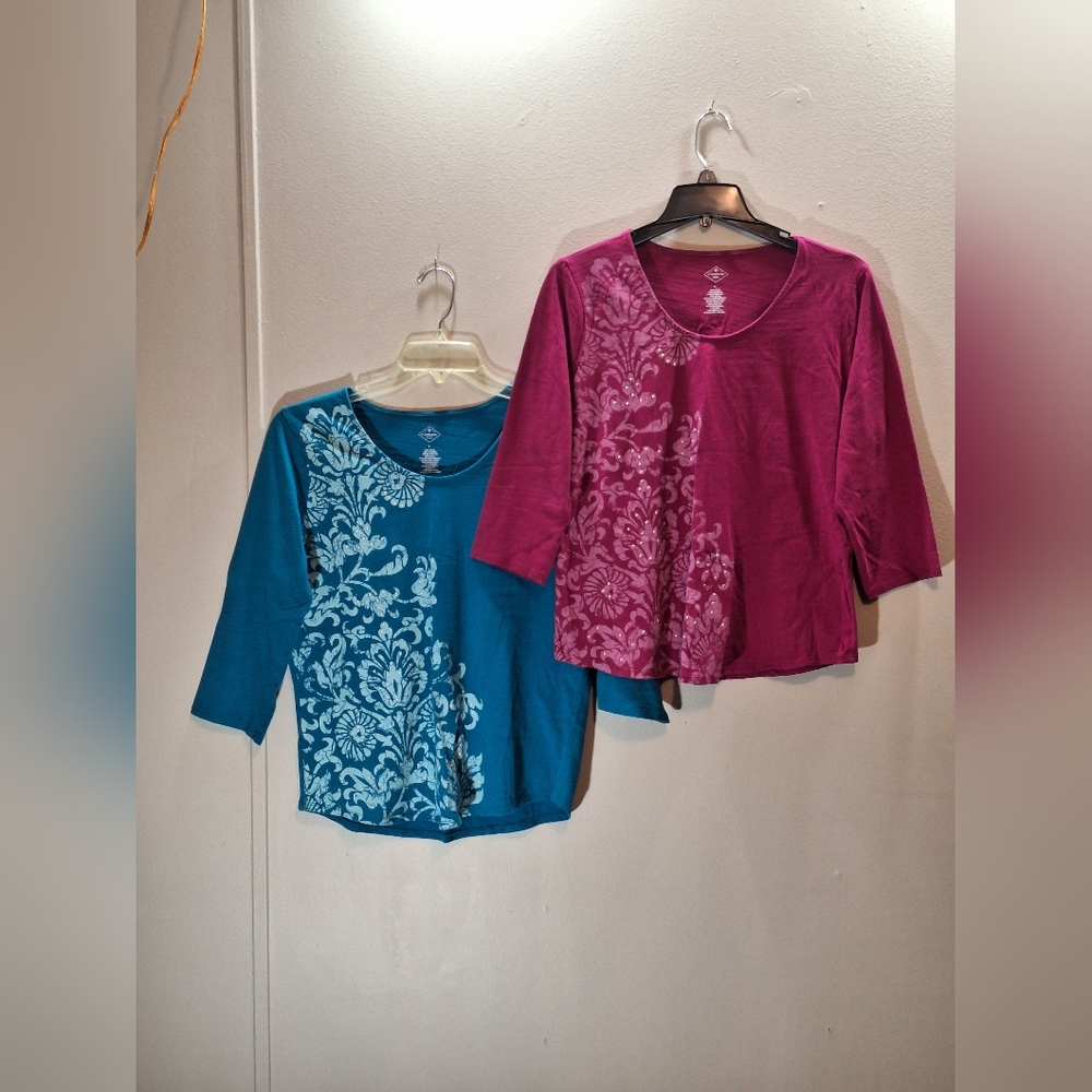 BUNDLE of 2: Vintage Active T-Shirt, ¾ Sleeve, Colors: ¹Teal & ²Fuschia